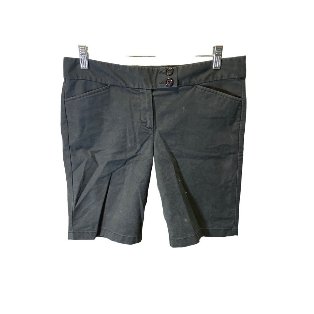 Ann Taylor Signature Fit Black Chino Flat Front Shorts Sz 8P